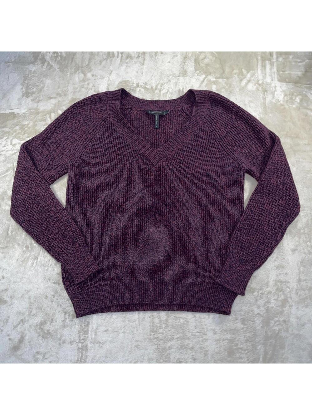 BCBGMAXAZRIA Women’s Cotton Pullover V-Neck Sweater Burgundy Size SMALL